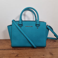 Load image into Gallery viewer, Michael Kors Turquoise Leather Selma Satchel
