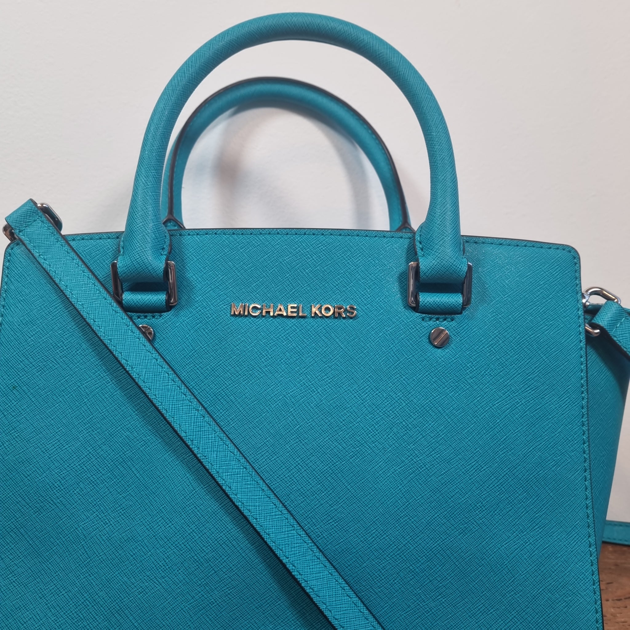 Michael Kors Turquoise Leather Selma Satchel Modern Vintage