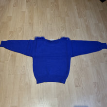 Load image into Gallery viewer, Vintage Feather &amp; Marabou Style Cobalt Blue jumper 8-10
