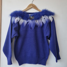 Load image into Gallery viewer, Vintage Feather &amp; Marabou Style Cobalt Blue jumper 8-10
