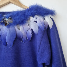 Load image into Gallery viewer, Vintage Feather &amp; Marabou Style Cobalt Blue jumper 8-10
