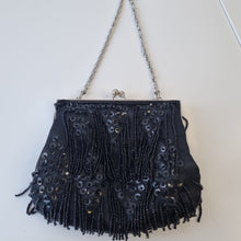 Load image into Gallery viewer, Vintage Black Beaded bag with chain
