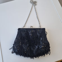 Load image into Gallery viewer, Vintage Black Beaded bag with chain
