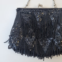 Load image into Gallery viewer, Vintage Black Beaded bag with chain
