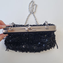 Load image into Gallery viewer, Vintage Black Beaded bag with chain
