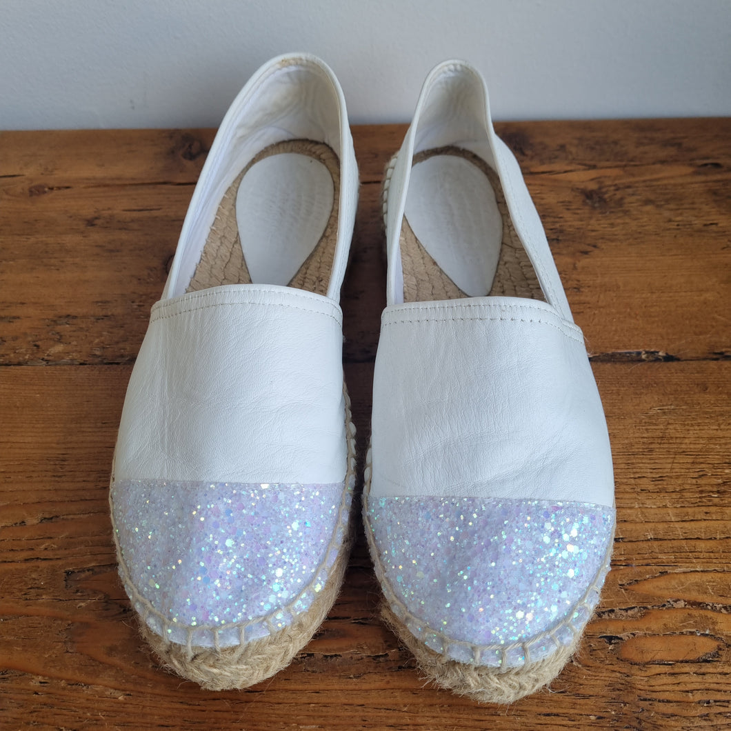 Office leather silver sequin espadrilles 6