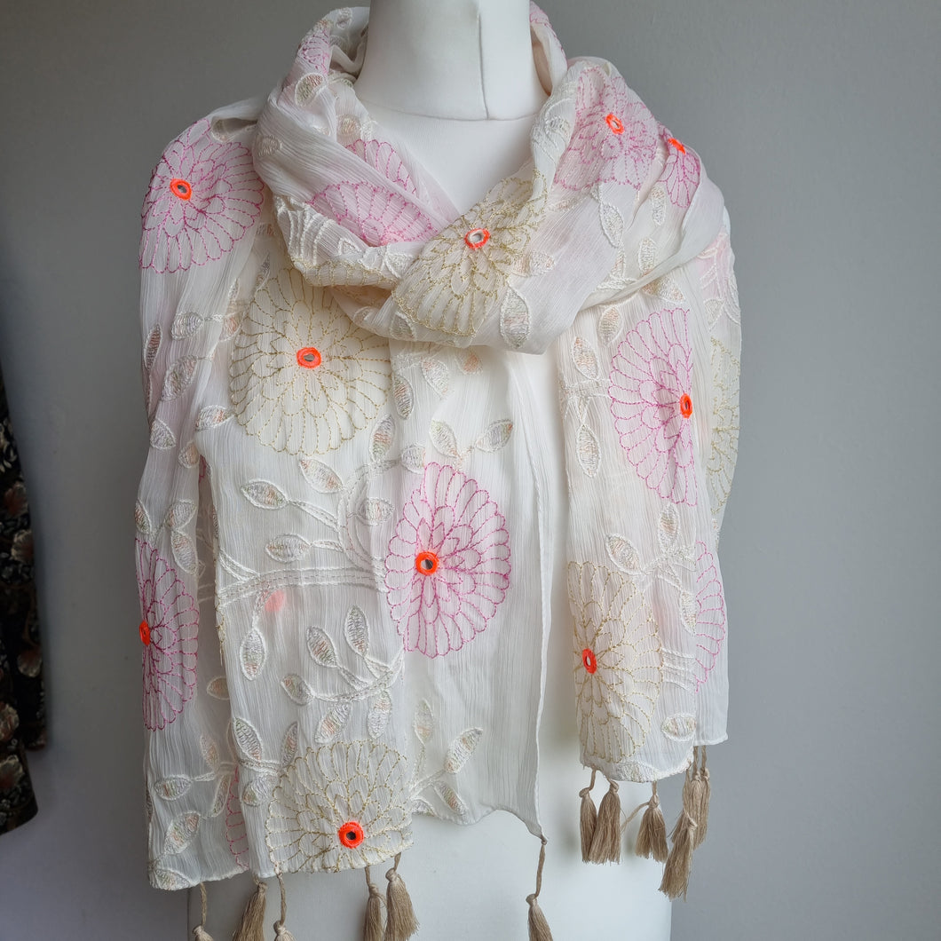 Embroidered Floral Mirror lightweight scarf