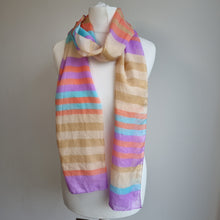 Load image into Gallery viewer, Stripe Camel &amp; Purple Summer Scarf
