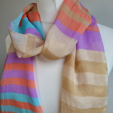 Load image into Gallery viewer, Stripe Camel &amp; Purple Summer Scarf
