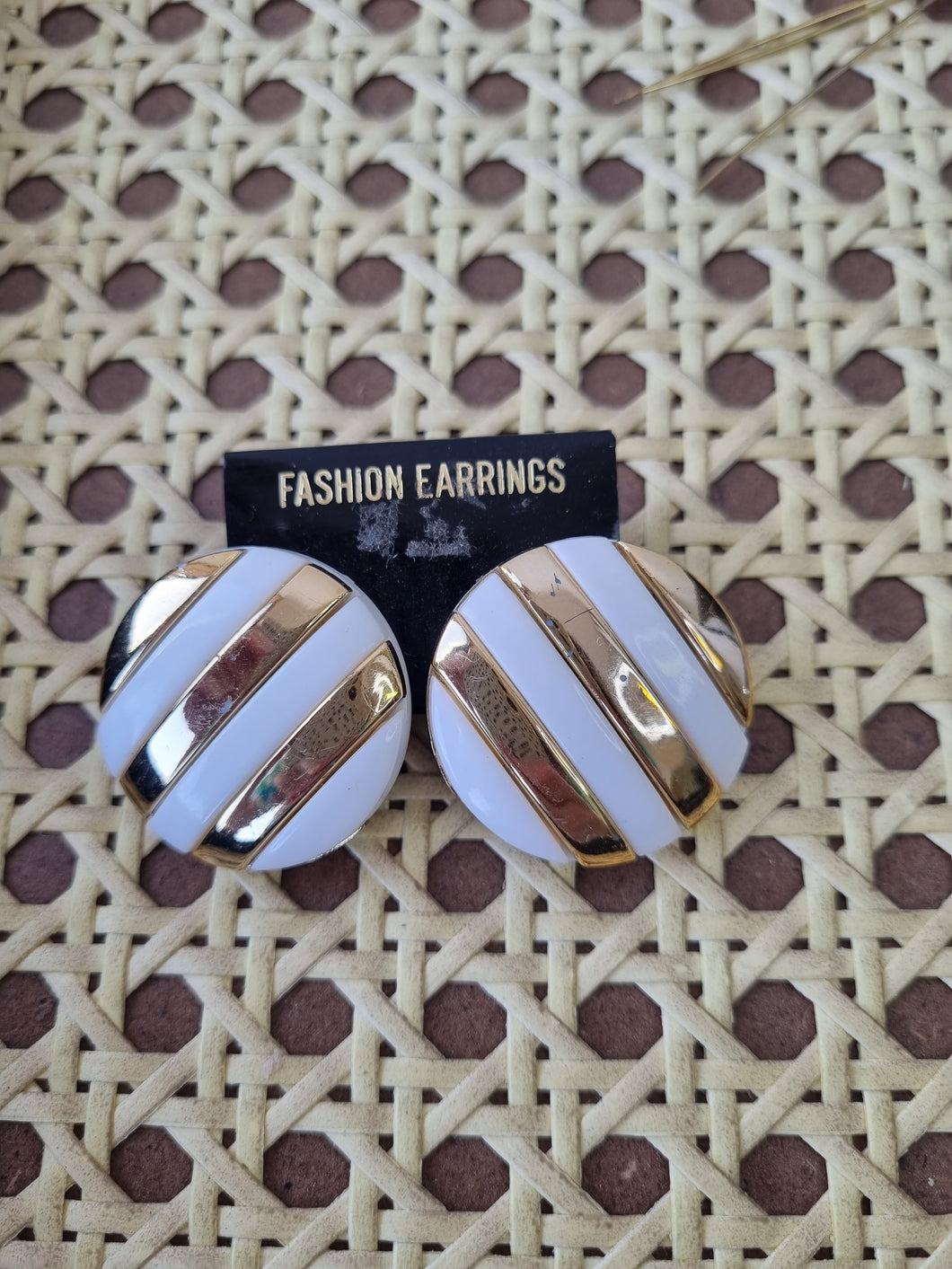 Vintage gold/white stripe earrings