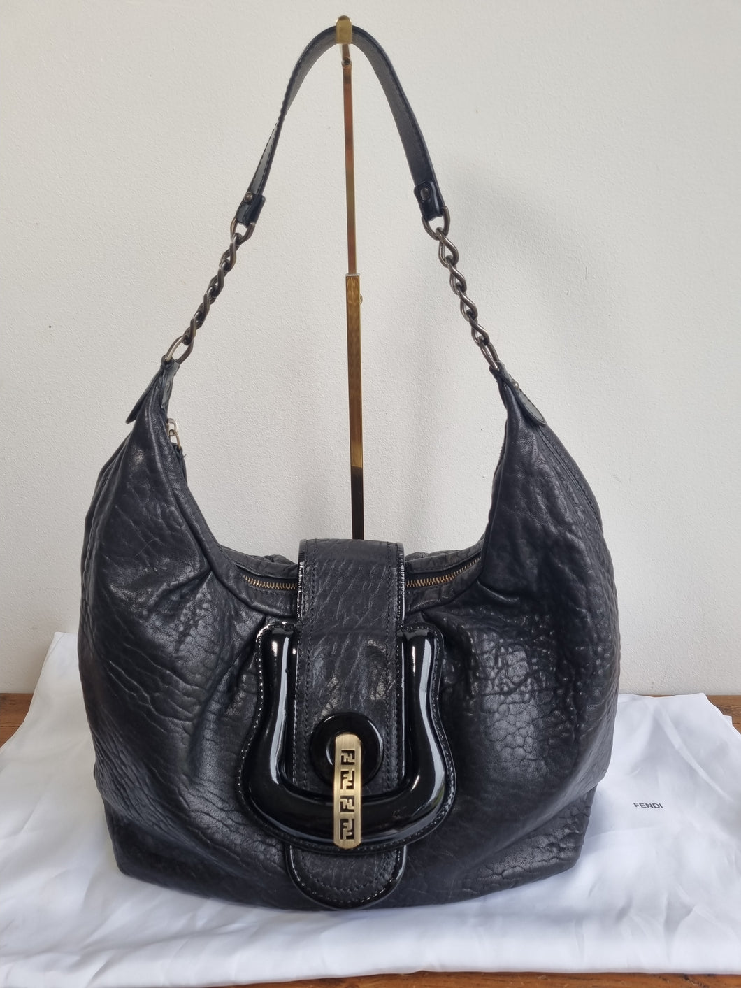 Fendi B Buckle Hobo Leather Black Bag