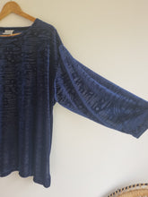 Load image into Gallery viewer, Velvet Devore Navy Draped Top XL
