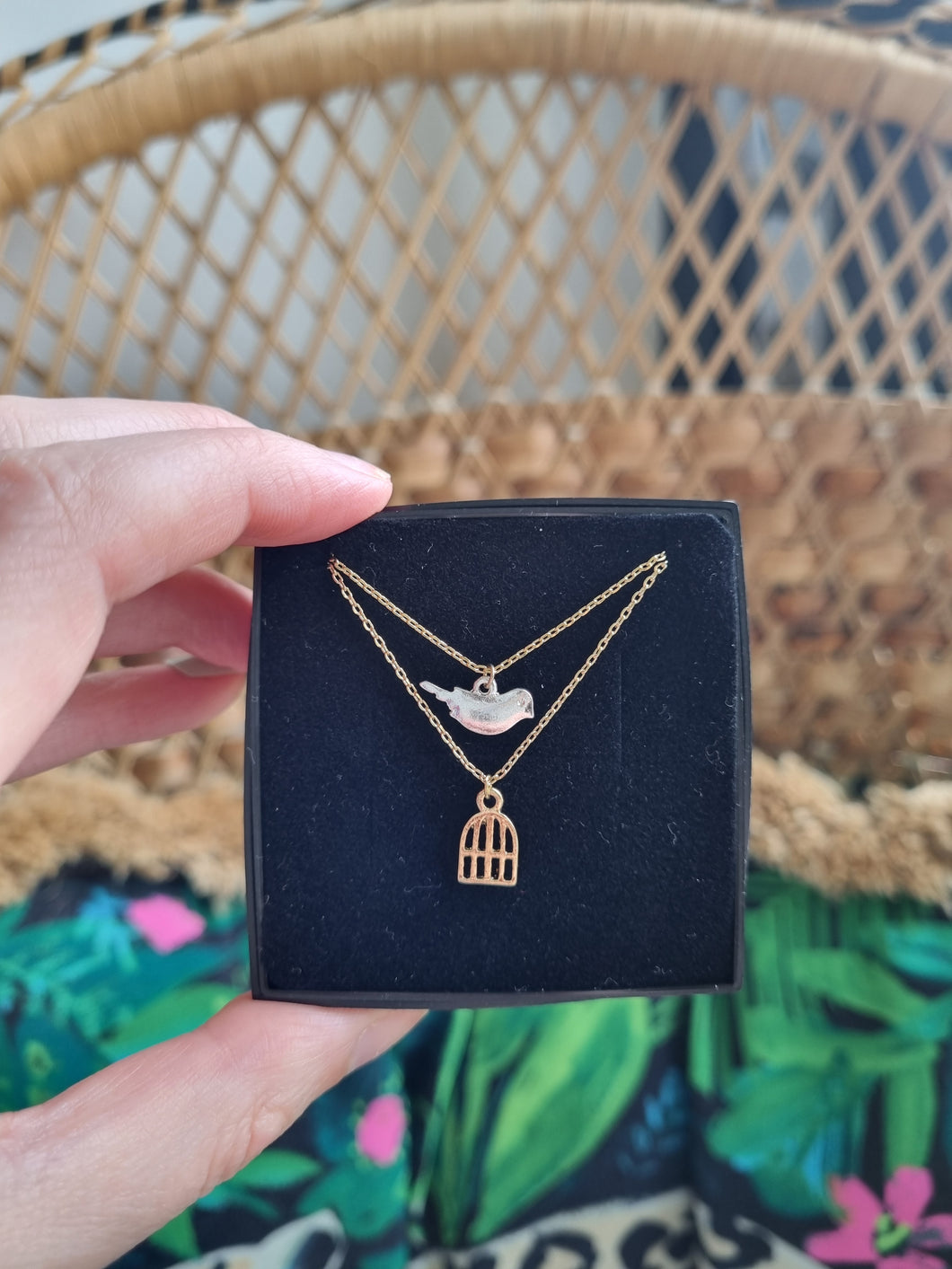 Bird & Cage Charm Necklace