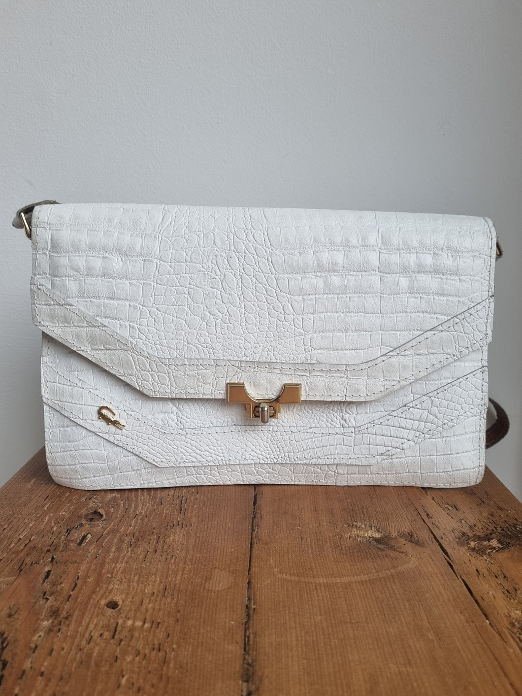 Vintage Medium Satchel White Croc Leather Bag