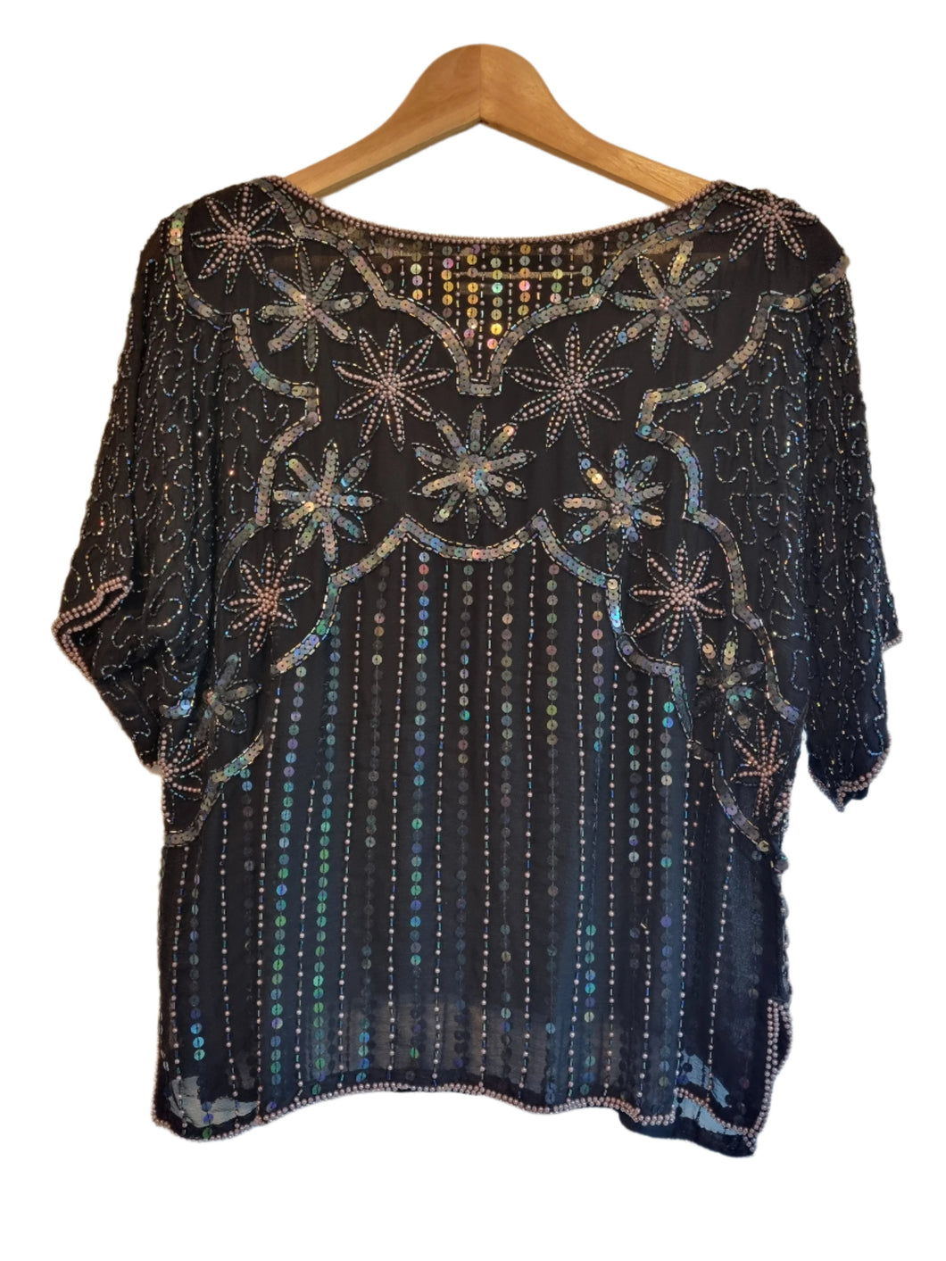 Vintage 80s Sequin Sparkly Silk Top S