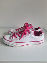 Load image into Gallery viewer, Converse All Stars White Canvas Pink Laces Trainers 6
