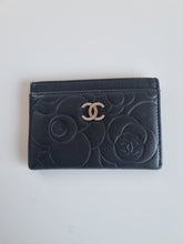 Load image into Gallery viewer, Authentic Genuine Chanel Camellia Rose Quilted Black Leather Card Holder
