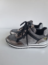 Load image into Gallery viewer, Michael Kors Diamonte Gunmetal Leather Trainers 5.5
