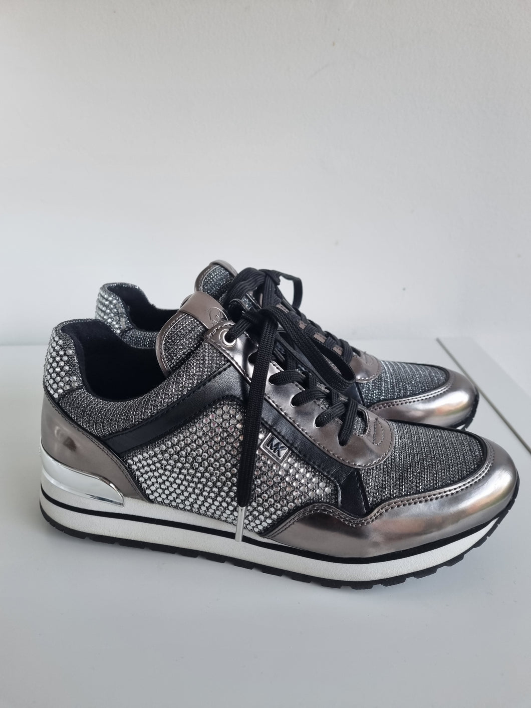 Michael Kors Diamonte Gunmetal Leather Trainers 5.5