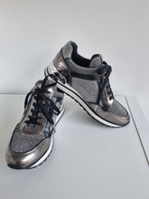 Load image into Gallery viewer, Michael Kors Diamonte Gunmetal Leather Trainers 5.5
