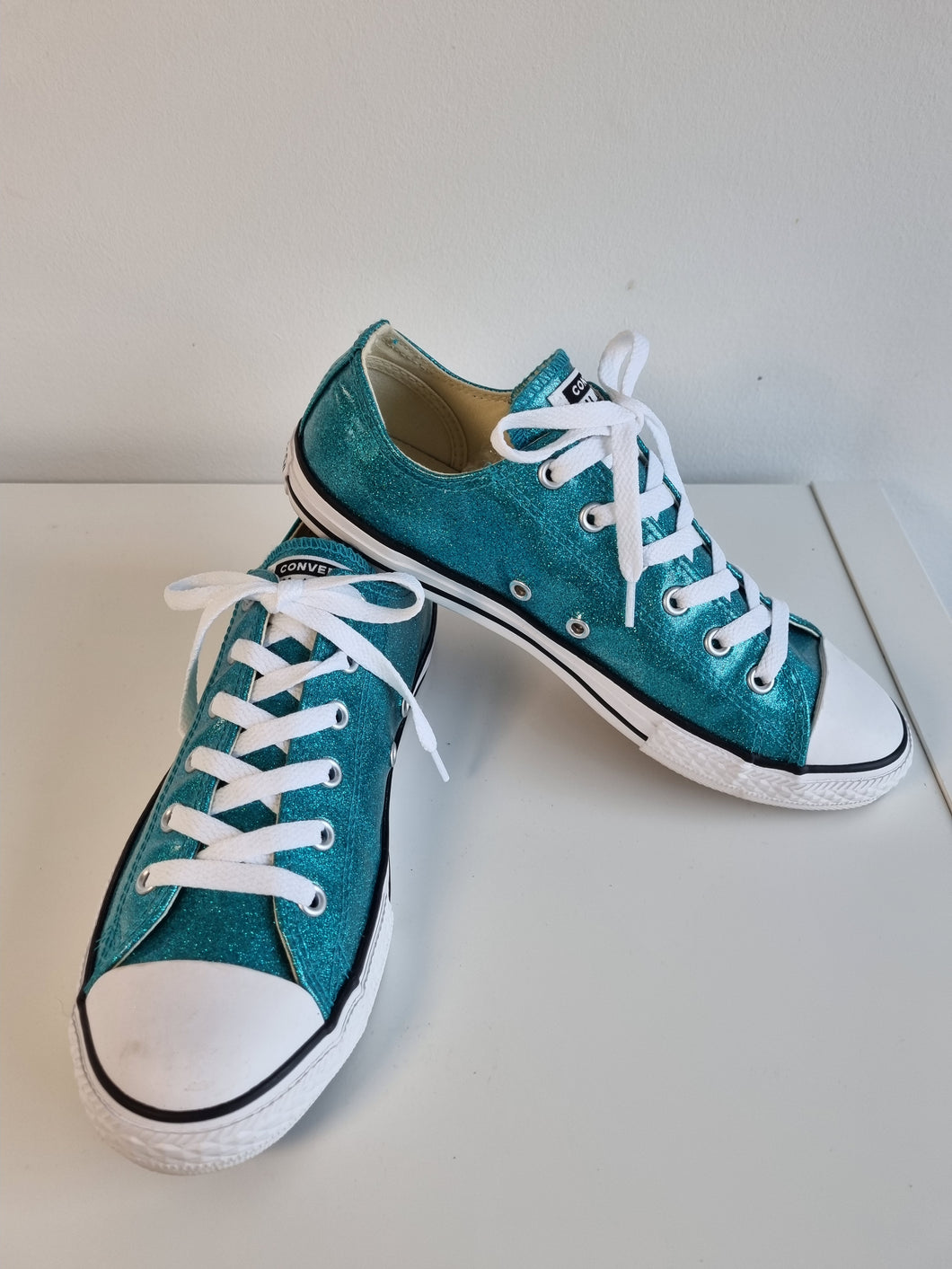 Converse All Stars Chuck Taylor Teal Glitter Ladies Trainers 4.5