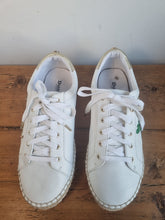 Load image into Gallery viewer, Dune White Leather &amp; Raffia Embellished Ladies Trainers 6
