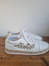 Load image into Gallery viewer, Dune White Leather &amp; Raffia Embellished Ladies Trainers 6
