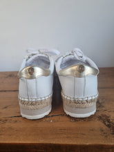 Load image into Gallery viewer, Dune White Leather &amp; Raffia Embellished Ladies Trainers 6
