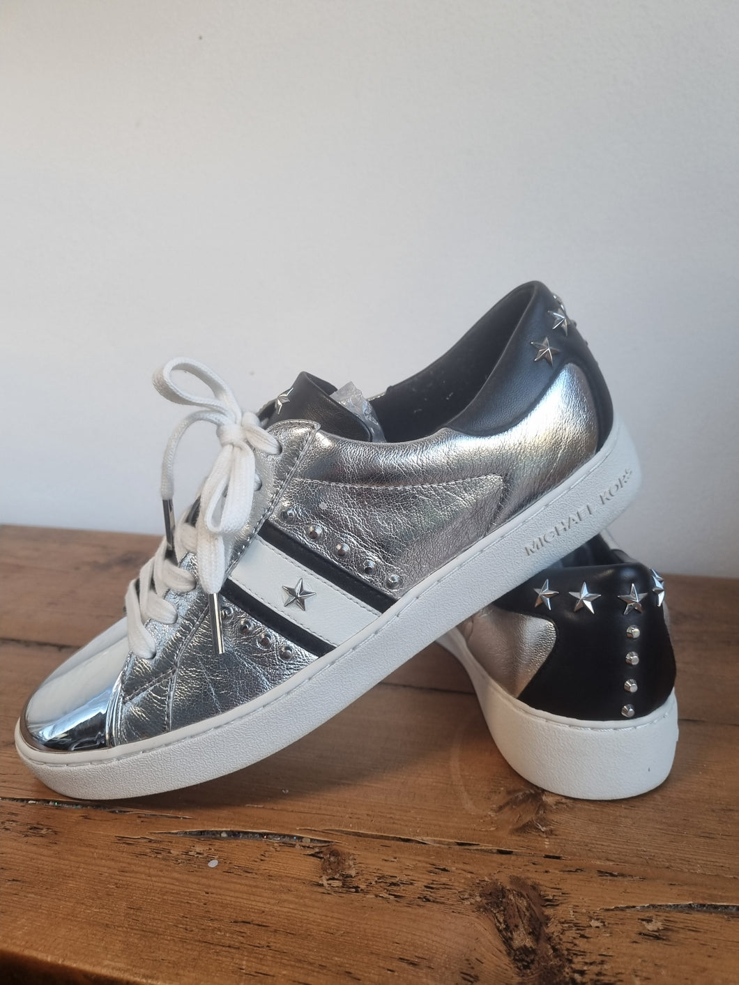 Michael Kors Silver Leather Studded Ladies Trainers 5.5