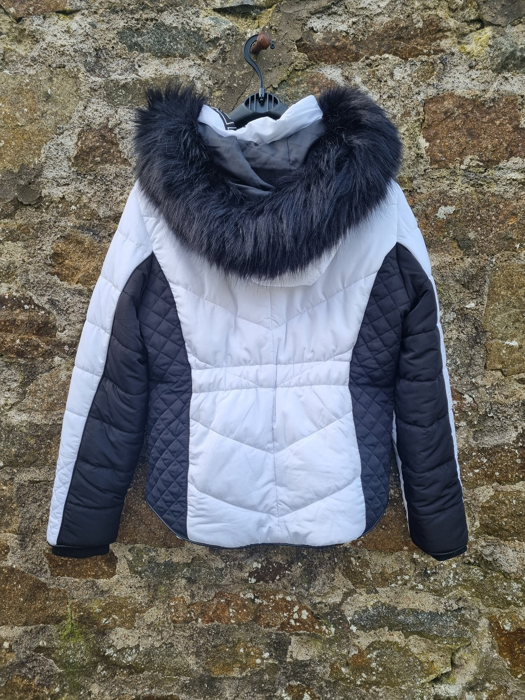 River Island Quilted Biker Faux Fur Puffer 18