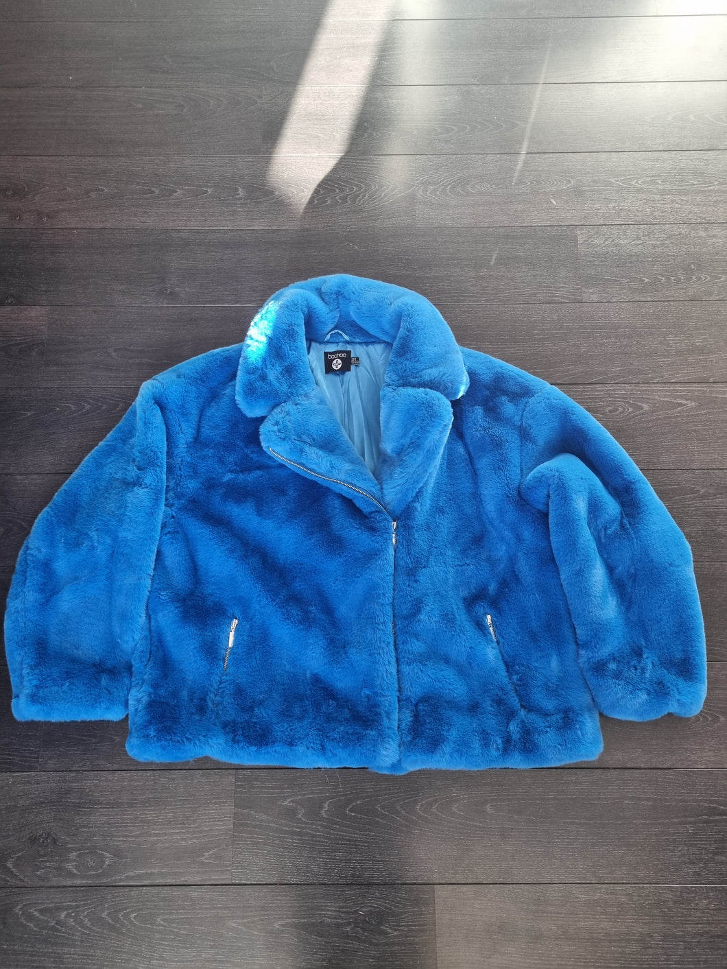 Boohoo Blue Faux Fur Biker Coat 18