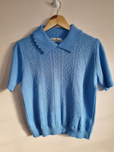 Load image into Gallery viewer, Knitted Blue Short Sleeved Collared Jumper S
