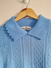 Load image into Gallery viewer, Knitted Blue Short Sleeved Collared Jumper S
