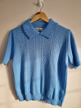 Load image into Gallery viewer, Knitted Blue Short Sleeved Collared Jumper S
