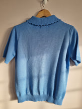 Load image into Gallery viewer, Knitted Blue Short Sleeved Collared Jumper S
