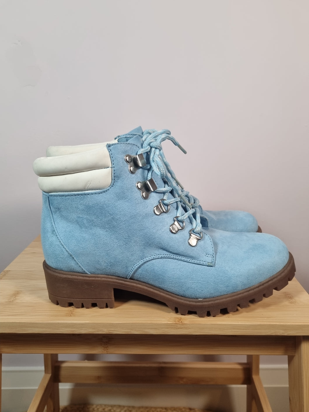 New Look Lace Up Trucker Light Blue Ankle Ladies Boots 5