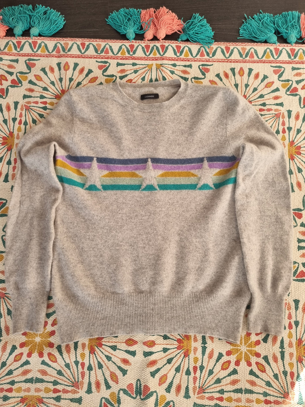 M&S Soft 100% Cashmere Light Grey Star Rainbow Jumper 6