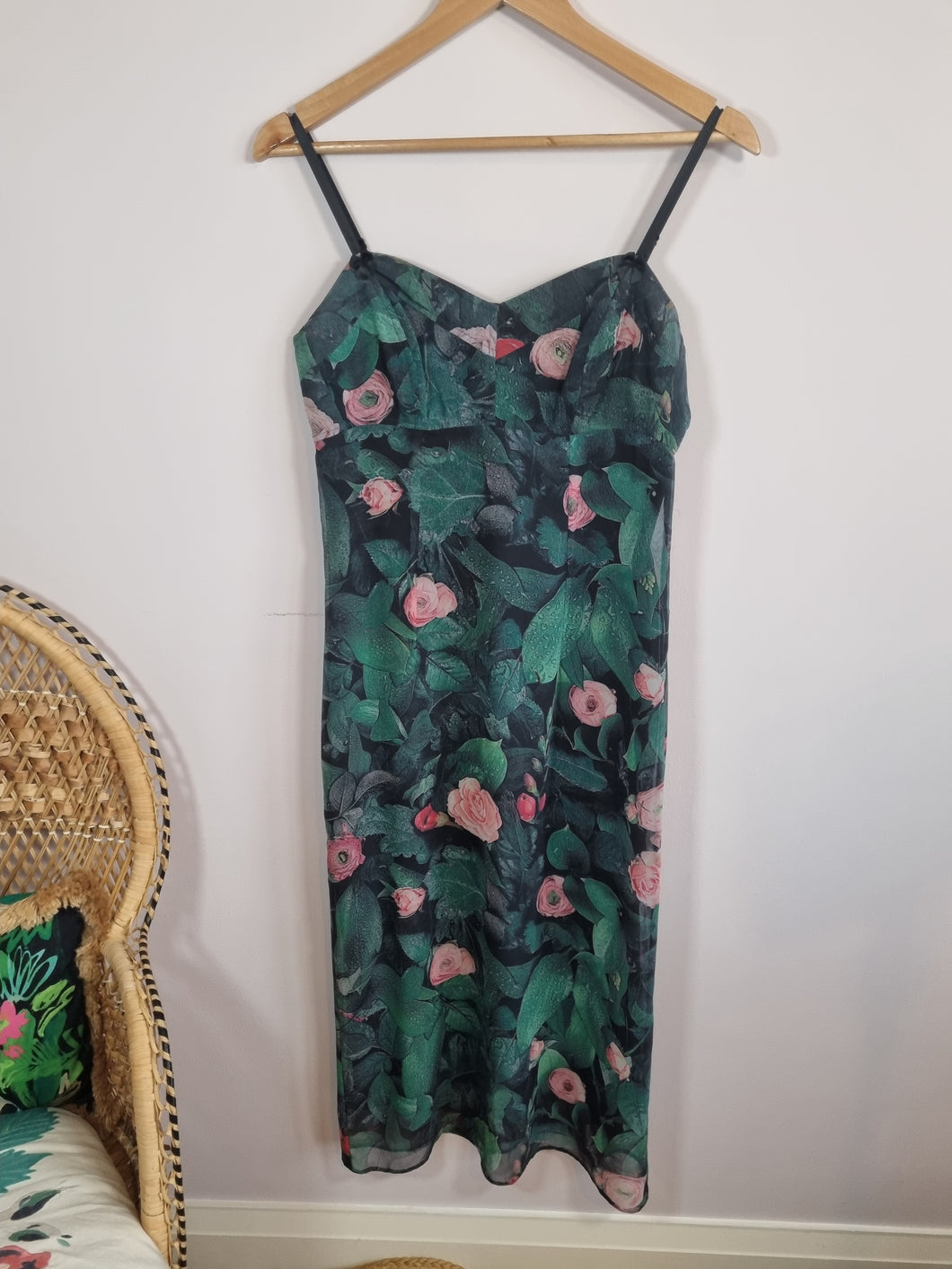 Karen Millen Floral Green Y2K Slip Dress 10