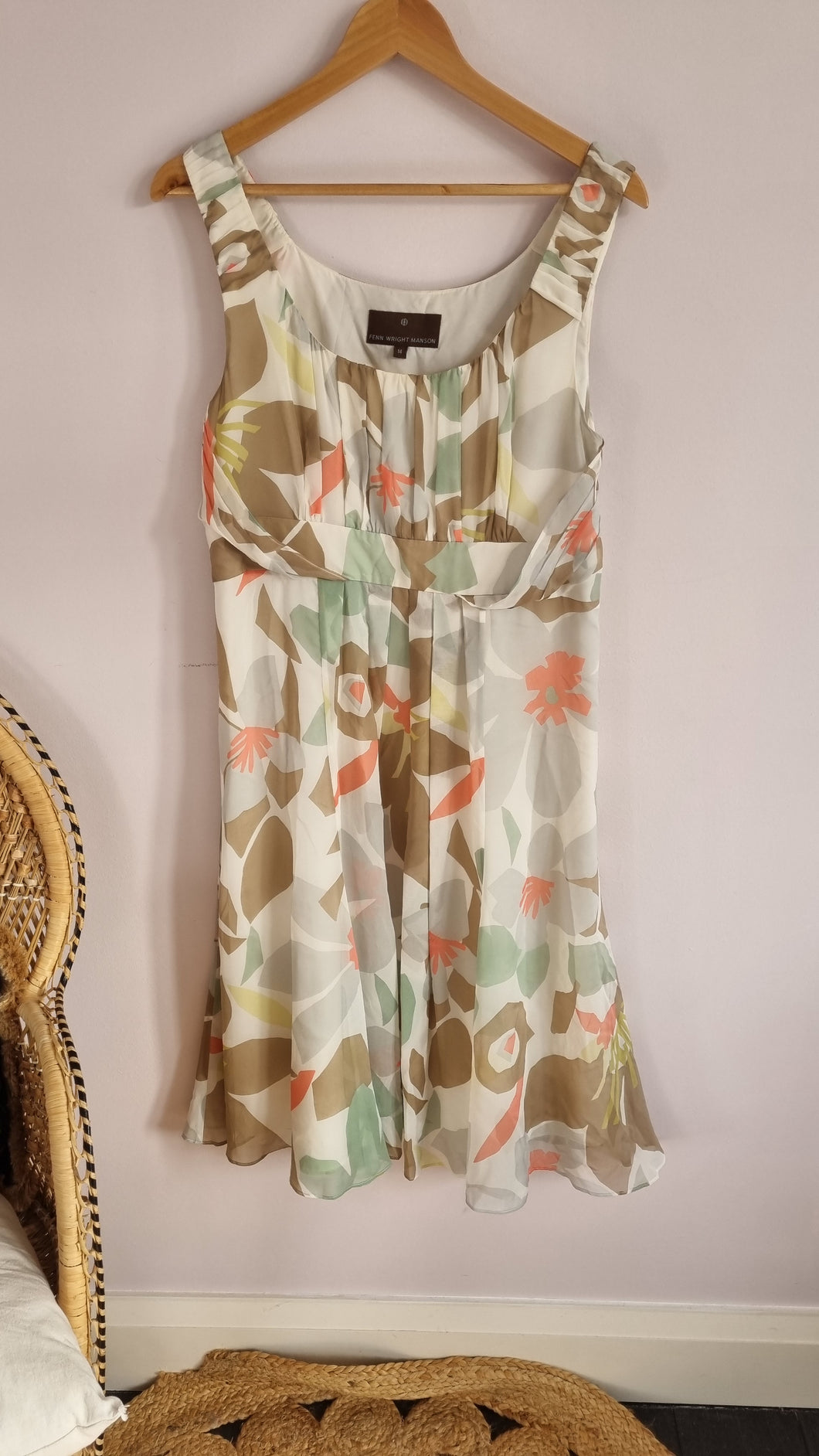 Fenn Wright Mason 100% Silk Print Sleeveless Dress 14