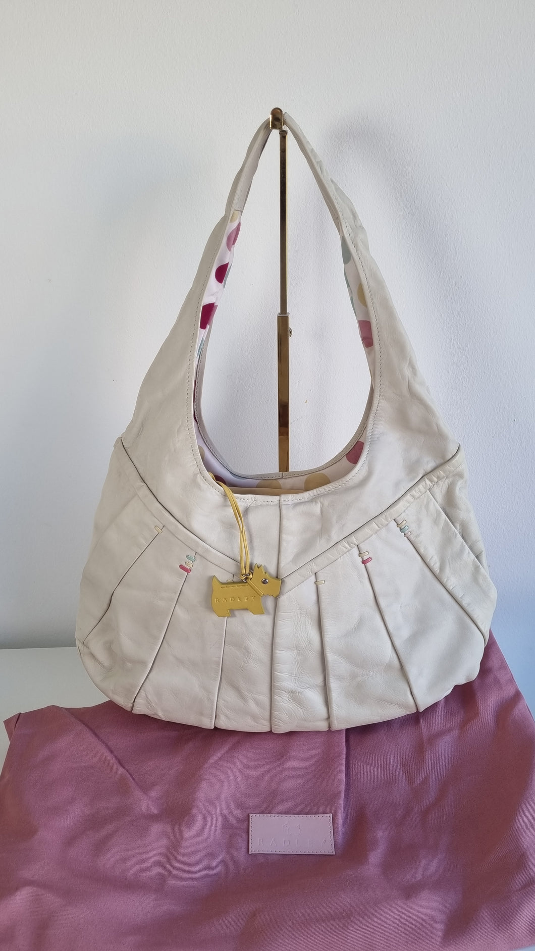 Radley Cream Leather Slouch Hobo Y2K Dog Charm Bag