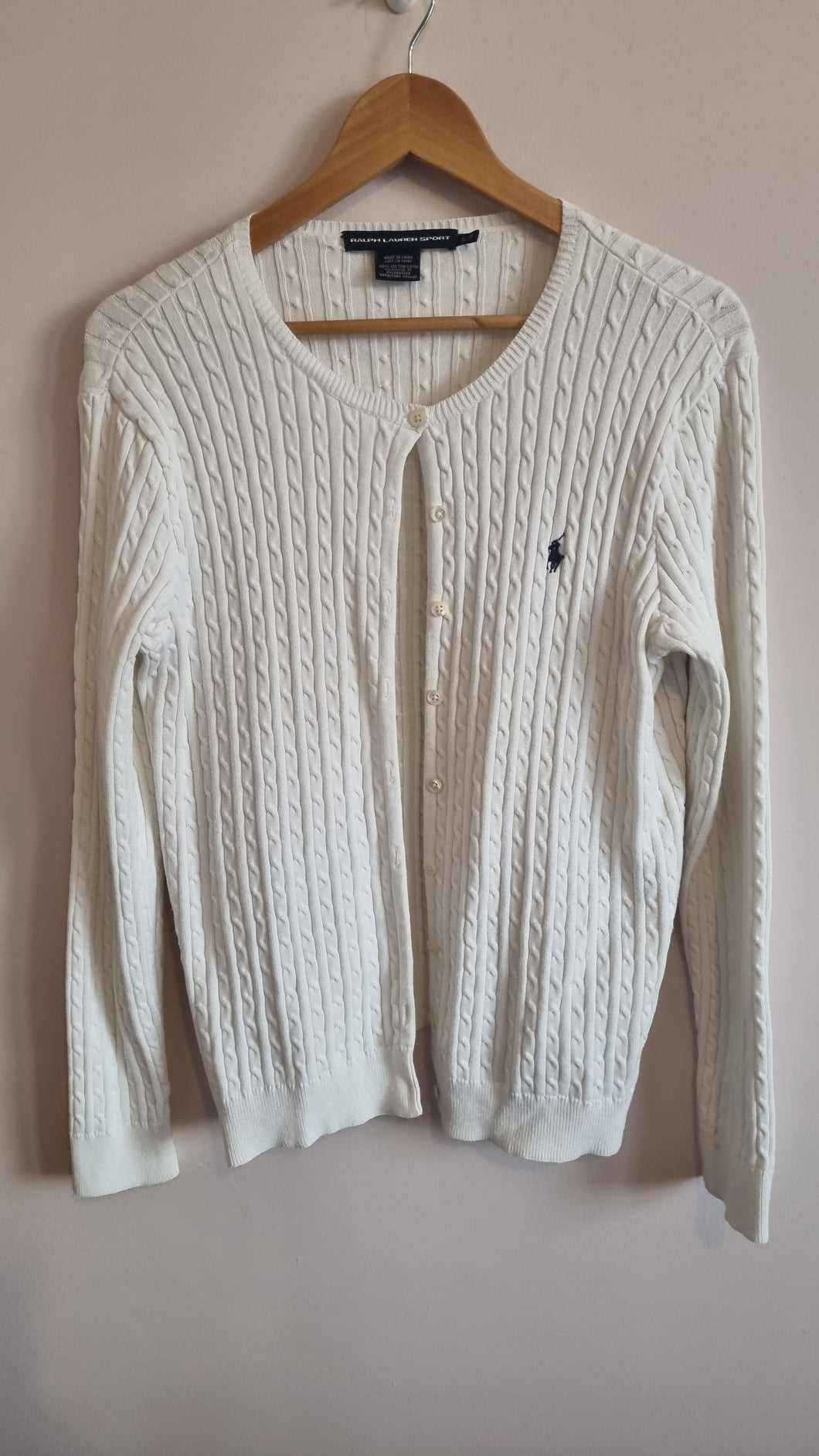 Ralph Lauren Sport White Cable Knit Cardigan XL