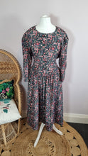 Load image into Gallery viewer, Vintage 1980s Green Floral Laura Ashley Style Drop Waist Dress
